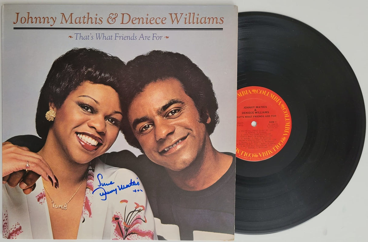 Johnny Mathis signed That's what Friends are for album, vinyl COA exact proof autographed STAR