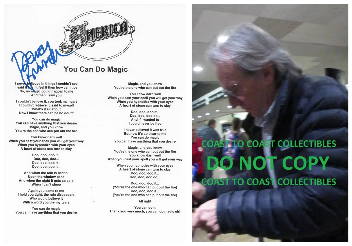 Dewey Bunnell signed America You Can Do Magic Lyrics sheet COA Proof STAR