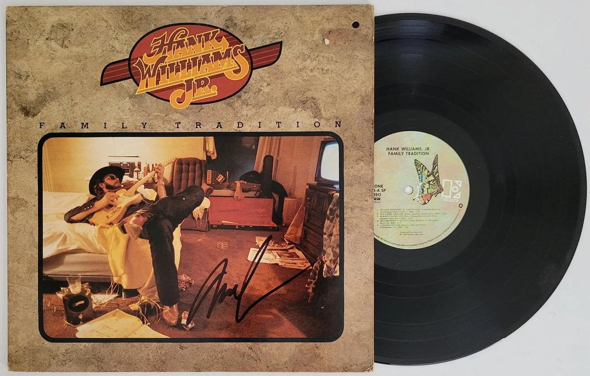 Hank Willams Jr signed Family Tradition album vinyl record proof COA autographed Star