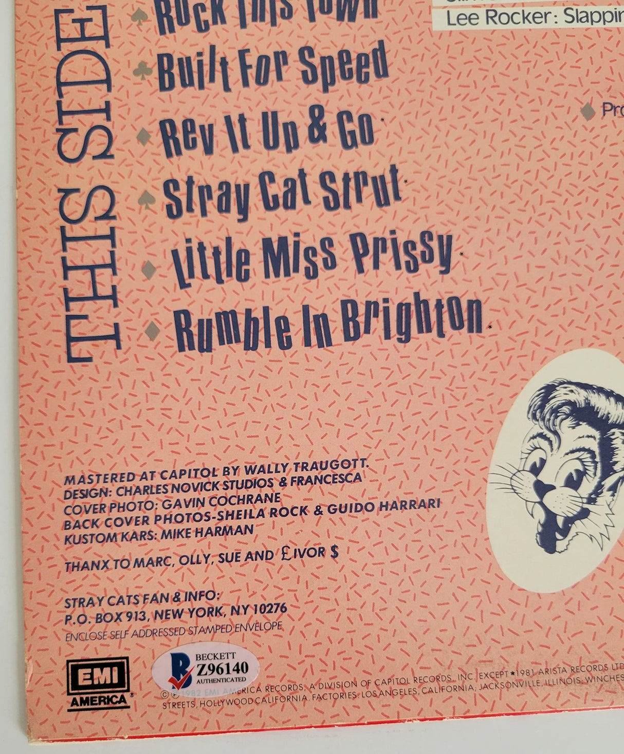 Brian Setzer Lee Rocker Slim Jim signed Stray Cats Built for speed album proof Beckett STAR