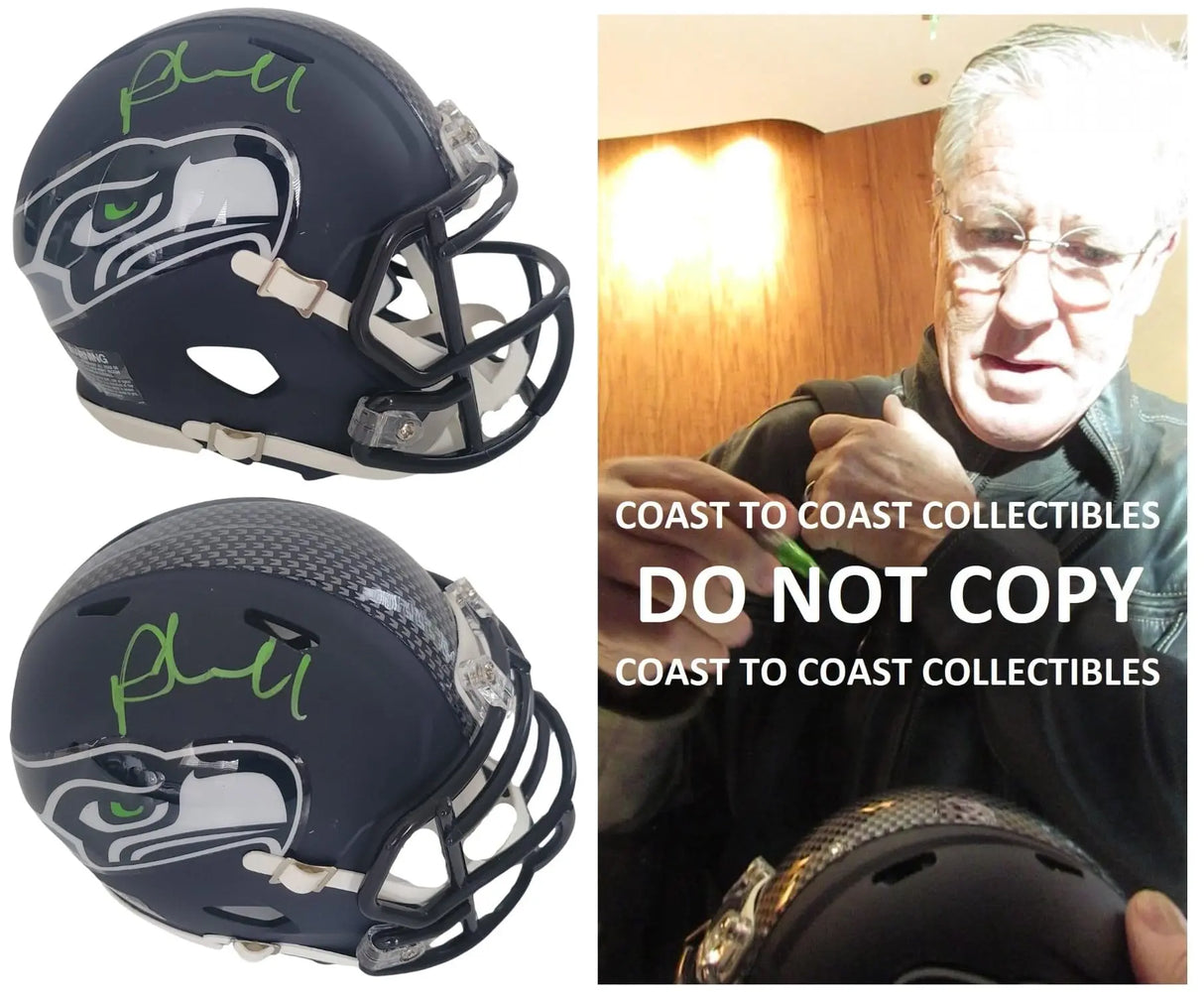 Pete Carroll signed Seattle Seahawks mini football helmet proof COA. autographed
