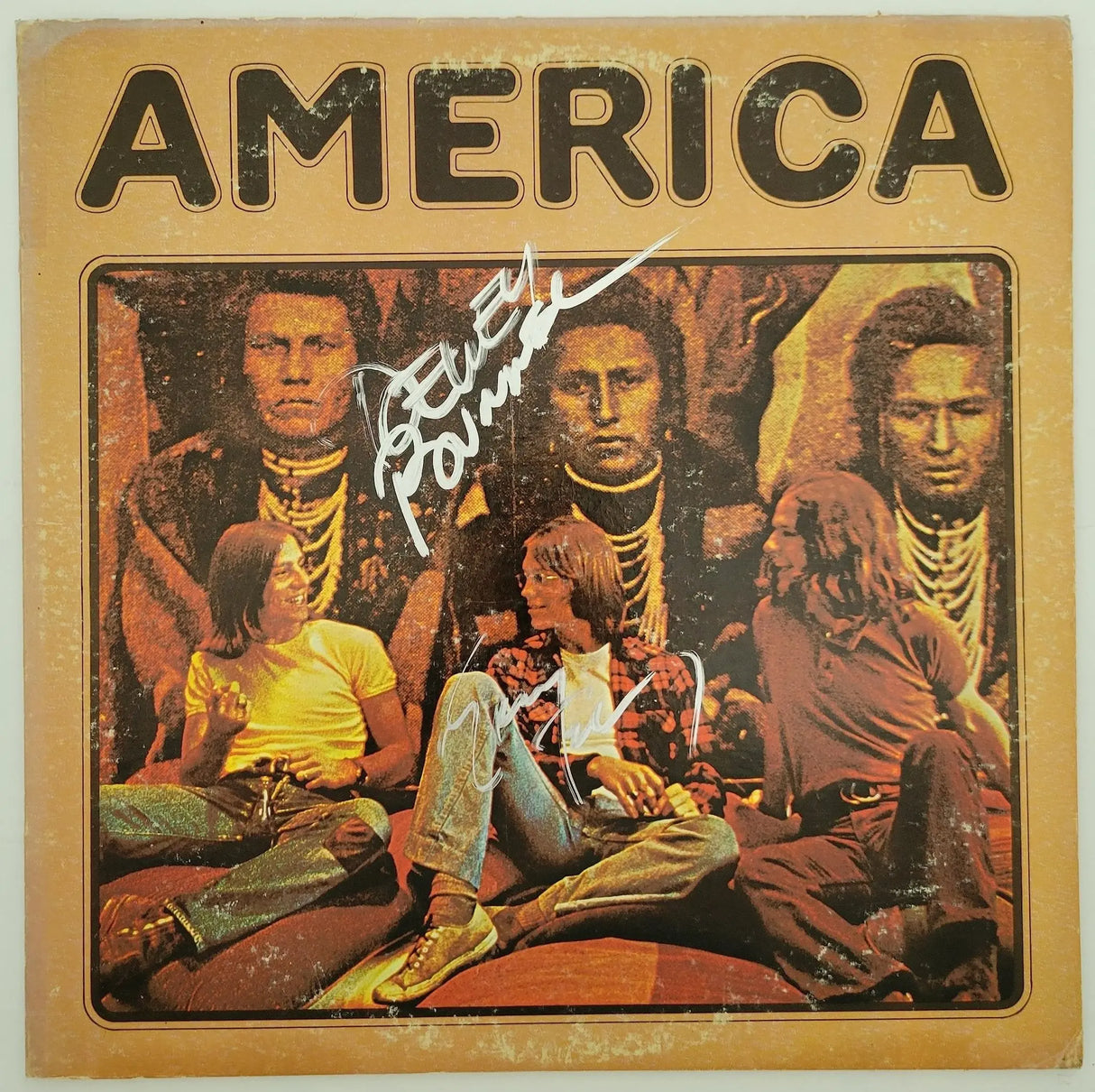 Dewey Bunnell Gerry Beckley signed America album vinyl record COA proof STAR