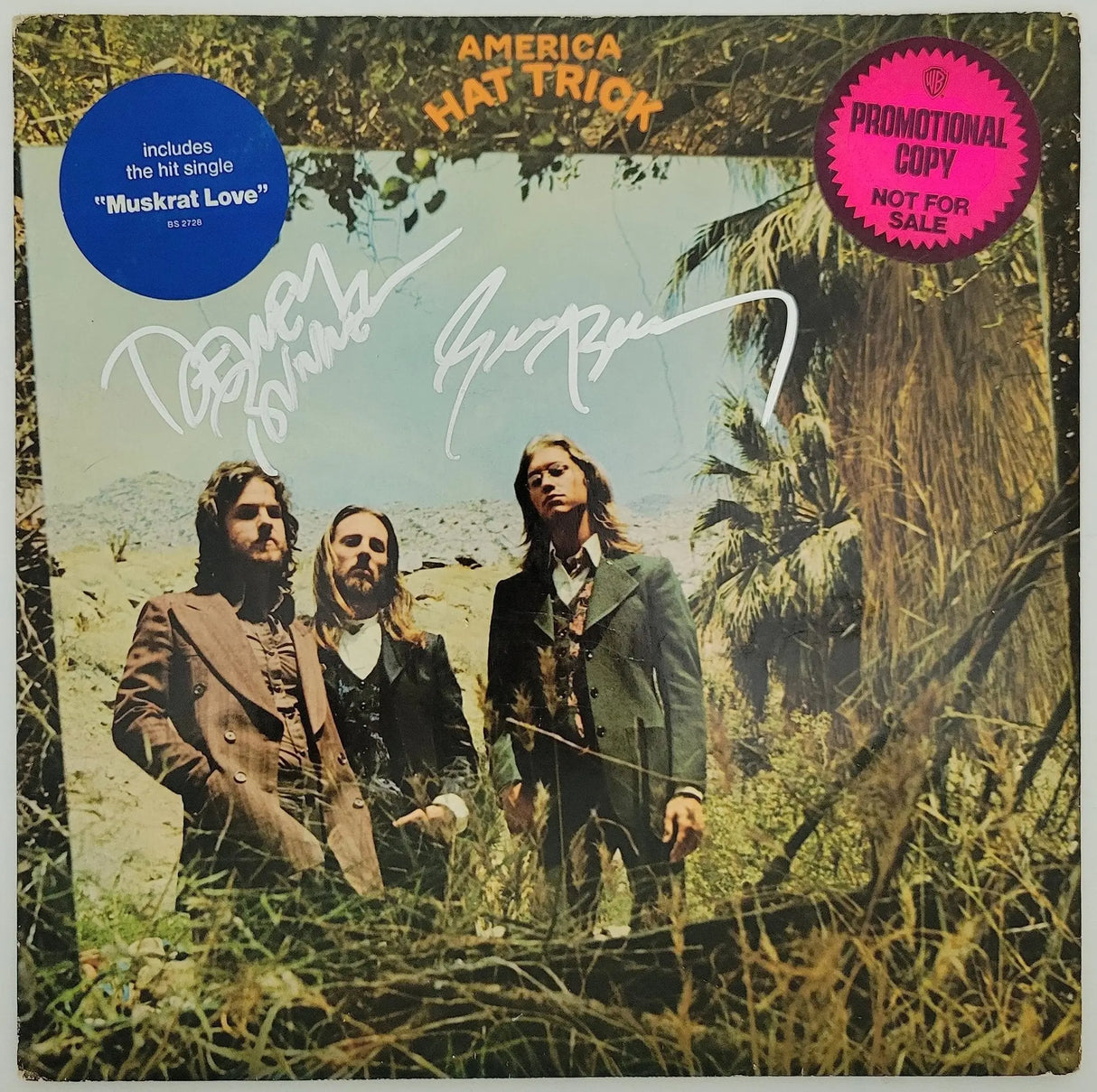 Dewey Bunnell Gerry Beckley signed America Hat Trick album vinyl record COA proof STAR