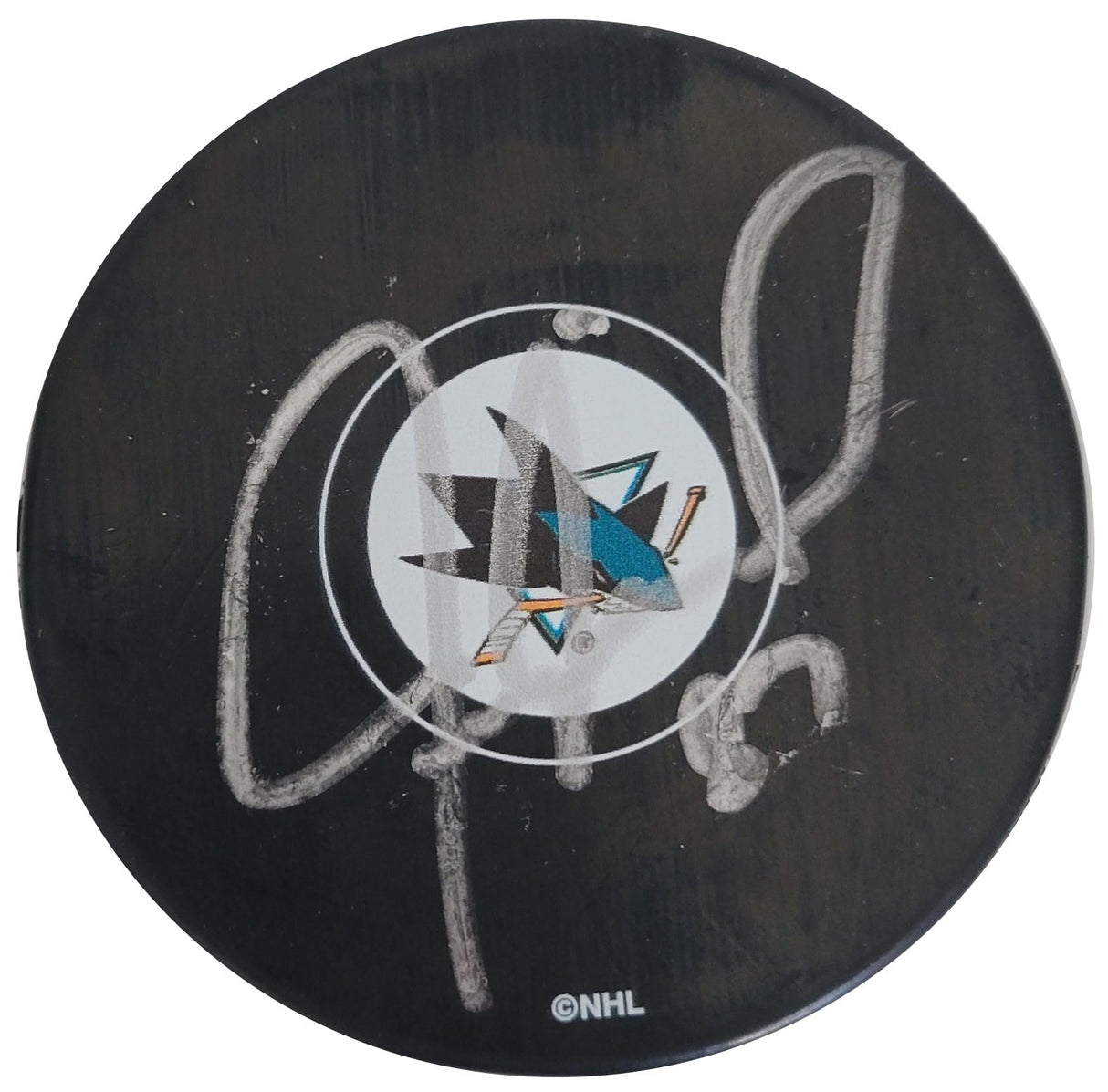 Jeremy Roenick signed San Jose Sharks logo Hockey Puck proof COA autographed