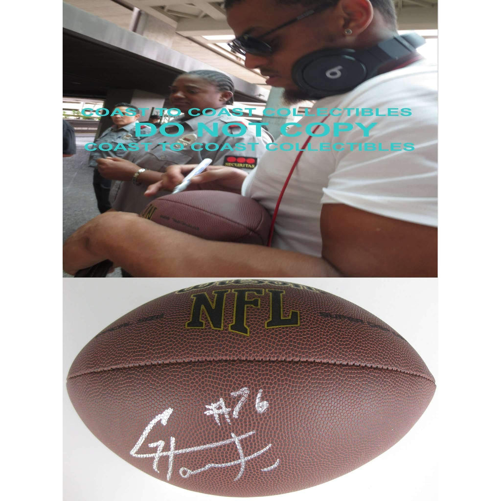 Greg Hardy, Dallas Cowboys, Carolina Panthers, Signed, Autographed, NFL Football, a COA with the Proof Photo of Greg Signing the Football Will Be Included