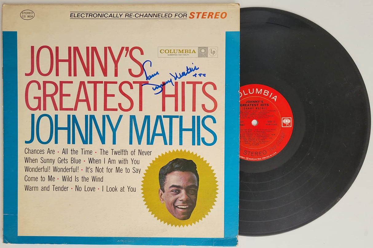 Johnny Mathis signed Greatest Hits album, vinyl COA exact proof autographed STAR