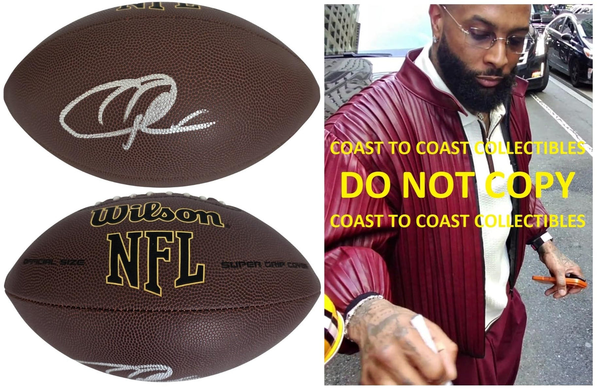 Odell Beckham Jr Signed Football COA Proof Autographed New York Giants LSU Tiger