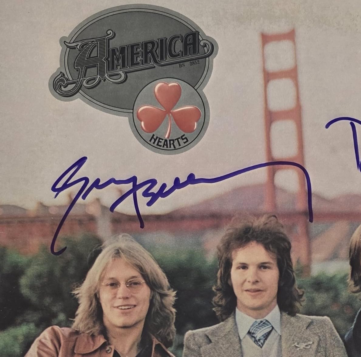 America Band Signed Hearts Album COA Exact Proof Autographed Vinyl Record Dewey Bunnell & Gerry Beckley