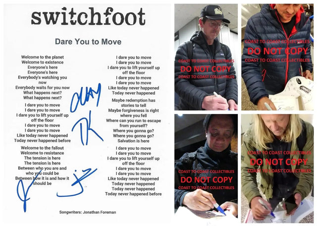 Switchfoot Band Signed Dare You To Move Lyrics Sheet COA Proof Autographed Jon Foreman Tim Forman Chad Foreman Jerome Fontamillas