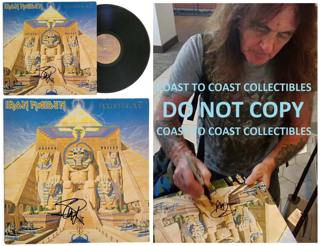 Steve Harris Signed Iron Maiden Powerslave Album COA Exact Proof Autographed Vinyl Record