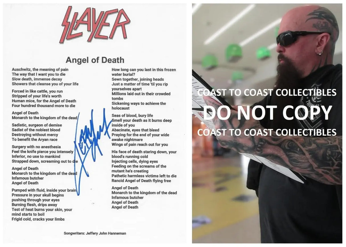 Kerry King Signed Slayer Angel of Death Lyrics Sheet COA Exact Proof Autographed