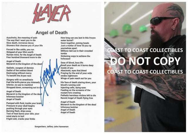 Kerry King Signed Slayer Angel of Death Lyrics Sheet COA Exact Proof Autographed