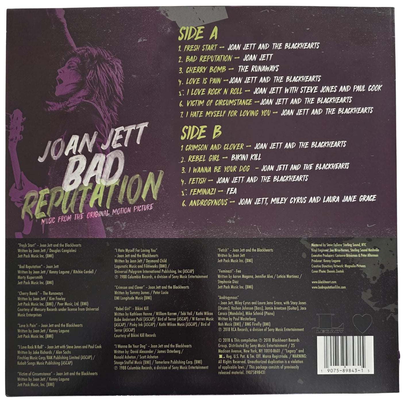 Joan Jett Signed Bad Reputation Album COA Exact Proof Autographed Vinyl Record