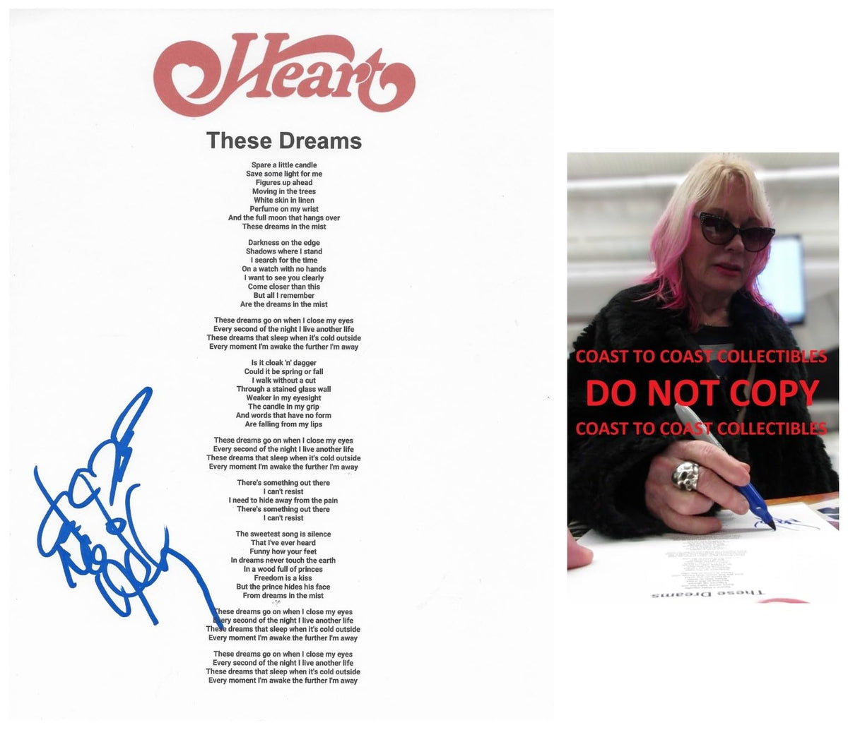 Nancy Wilson Signed Heart These Dreams Lyrics Sheet Proof COA Autographed
