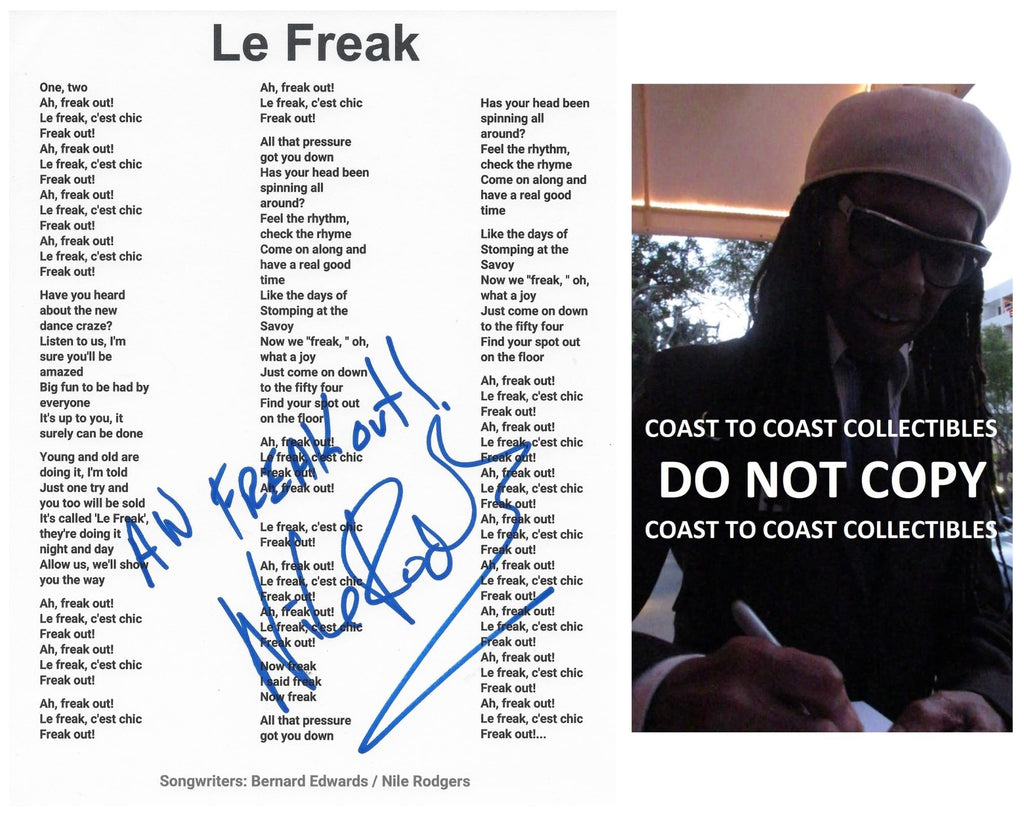 Nile Rodgers Signed Le Freak Lyrics Sheet COA Proof Autographed Aw Freakout! STAR