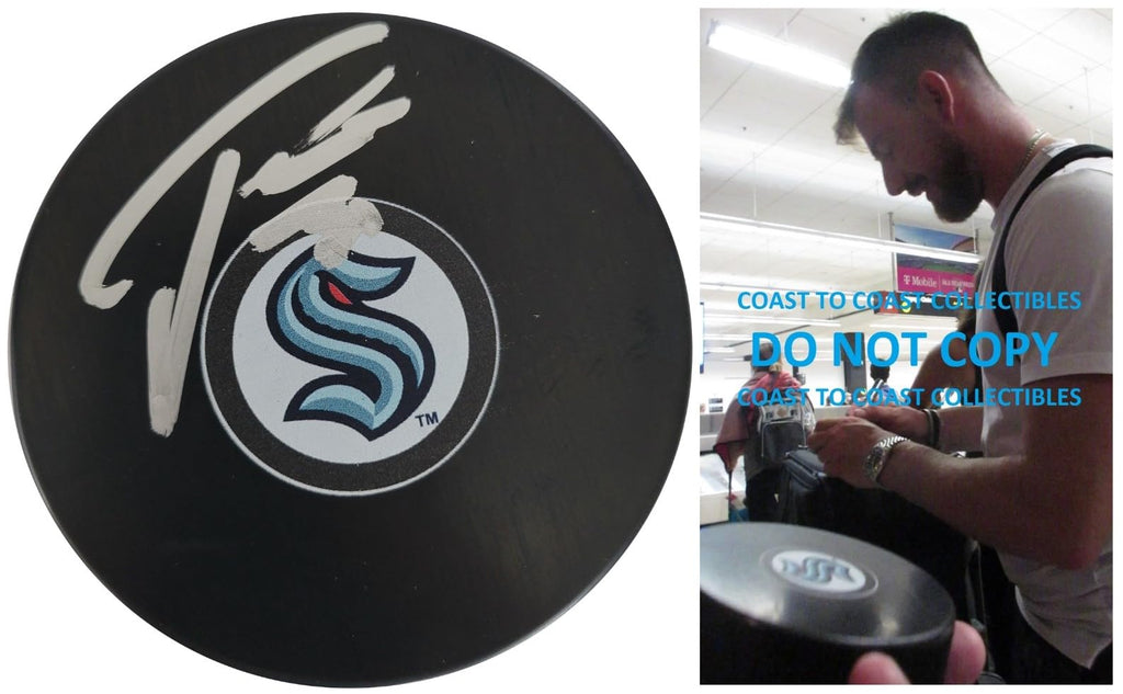 Philipp Grubauer signed Seattle Kraken logo Hockey Puck COA proof autographed