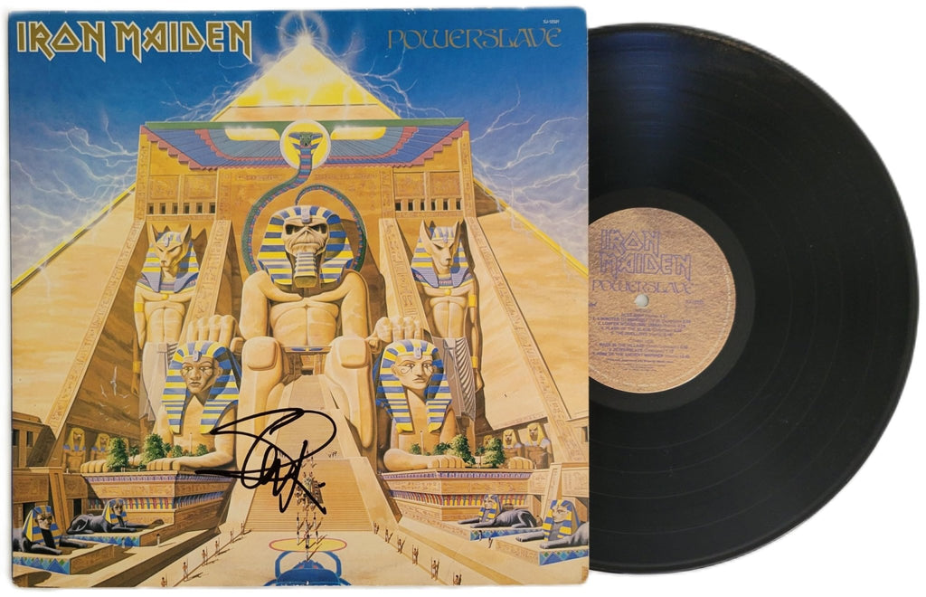 Steve Harris Signed Iron Maiden Powerslave Album COA Exact Proof Autographed Vinyl Record