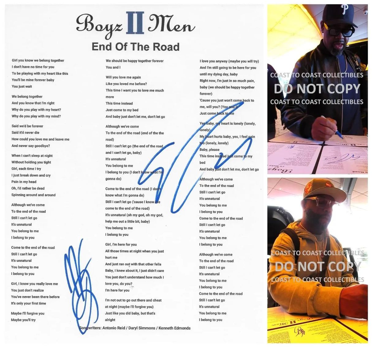 Boyz II Men Signed End of The Road Lyrics Sheet COA Exact Proof Autographed STAR