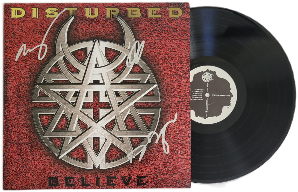 Disturbed Band Signed Believe Album COA Proof Autographed Vinyl Record David Draiman,Dan Donegan,Mike Wengren