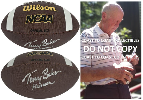Terry Baker Signed Football Proof COA Autographed Oregon State Beavers Heisman