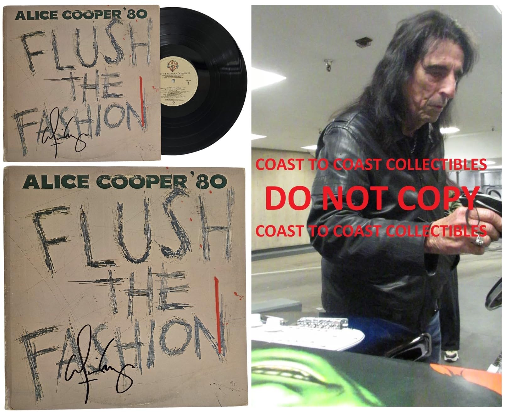 Alice Cooper Signed Flush the Fashion Album COA Proof Autographed Vinyl Record