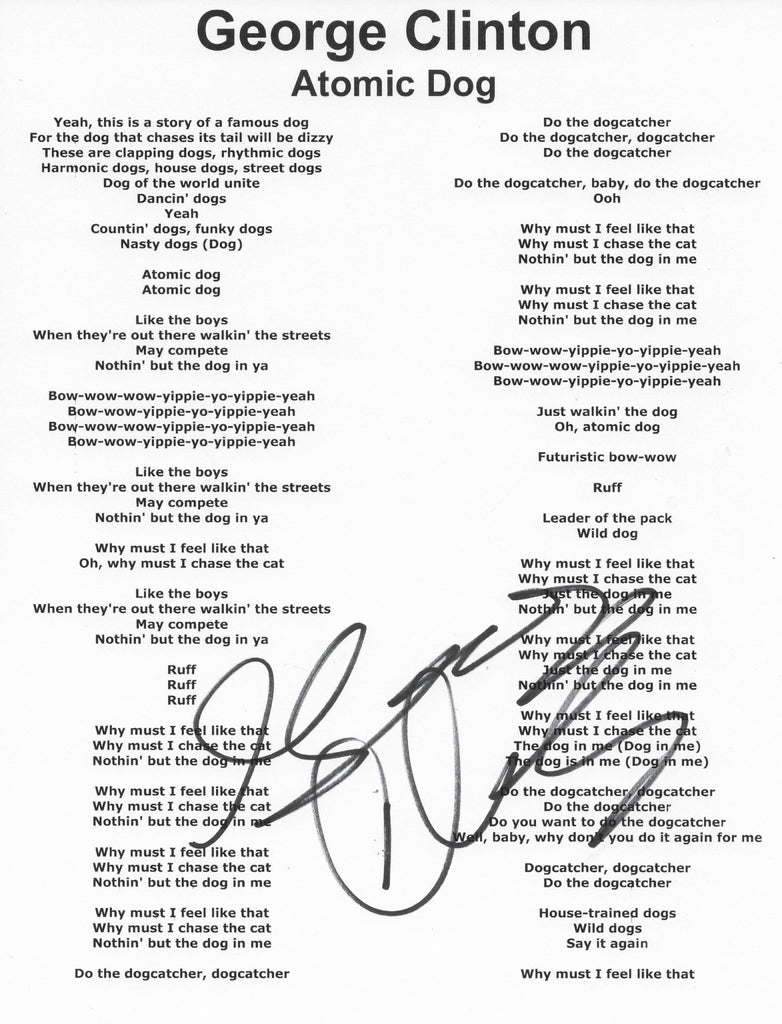 George Clinton Signed Atomic Dog Lyrics Sheet COA Proof Autographed Funkadelic STAR