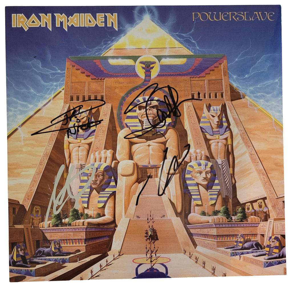 Iron Maiden Signed Powerslave Album COA Proof Autographed Vinyl Record Steve Harris,Dave Murray,Adrian Smith,Nicko McBrain Iron Maiden