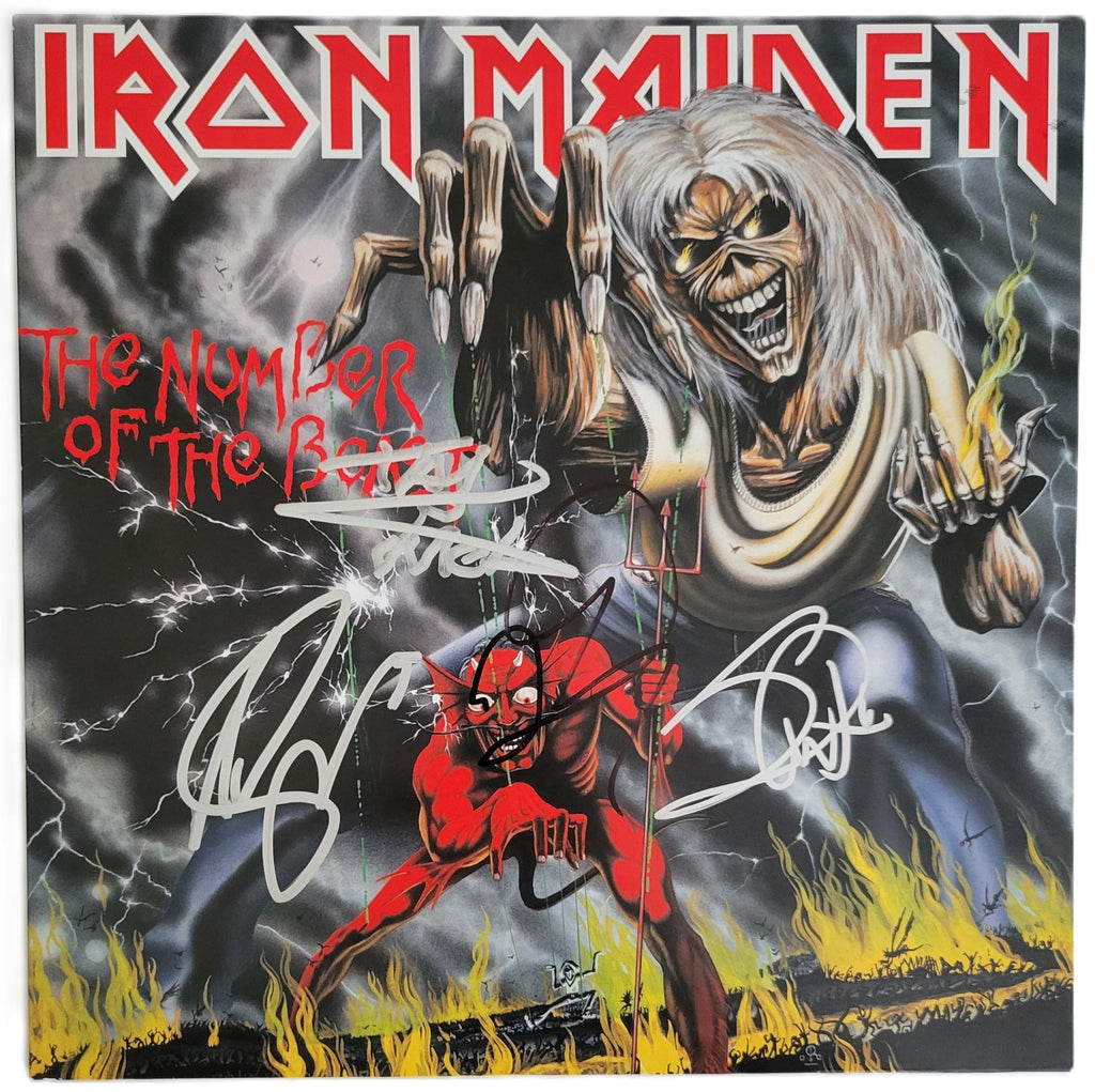 Iron Maide Signed The Number of the Beast Album COA Proof Autographed Vinyl Record Steve Harris,Dave Murray,Adrian Smith,Nicko McBrain Iron Maiden