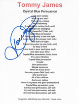 Tommy James Signed Crystal Blue Persuasion Lyrics Sheet COA Proof Autographed