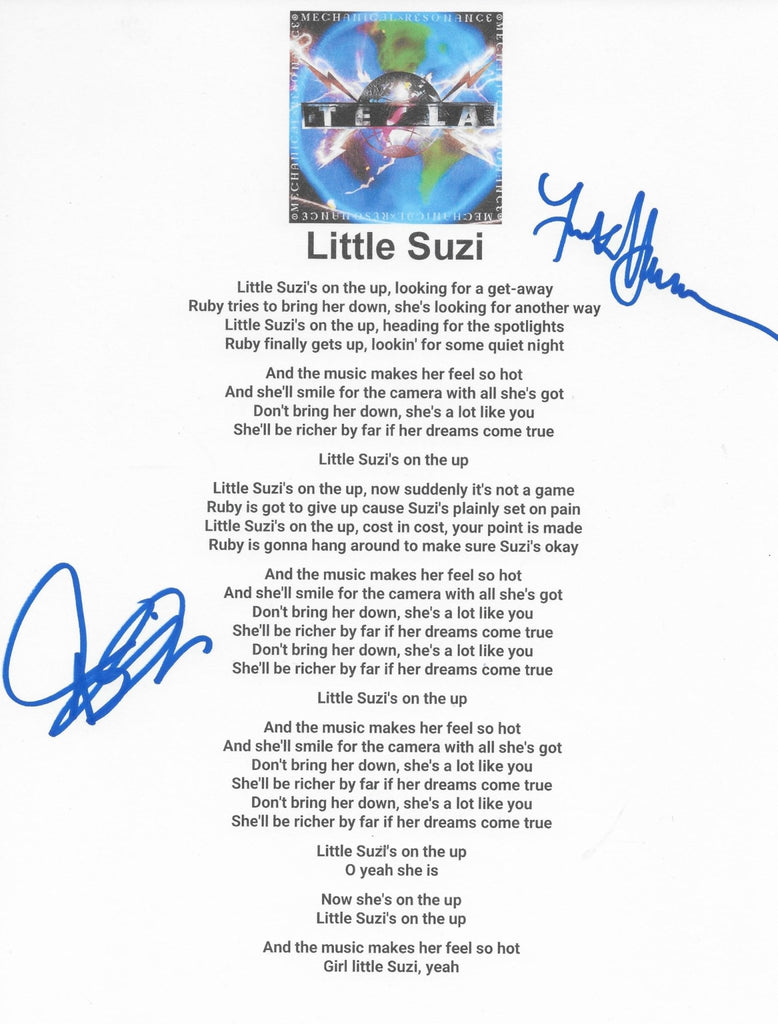 Jeff Keith & Frank Hannon Signed Tesla Little Suzi Lyrics Sheet COA Proof Autographed