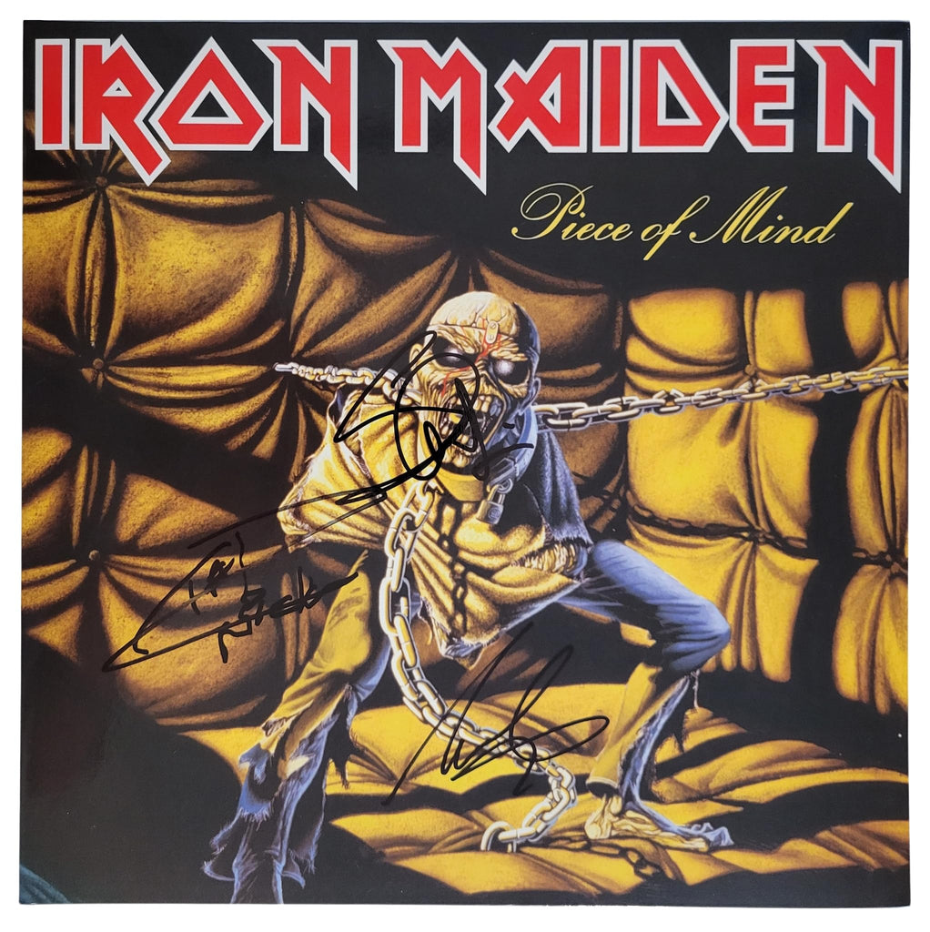 Iron Maiden Signed Piece of Mind Album COA Proof Autographed Vinyl Record Steve Harris,Adrian Smith,Nicko McBrain Iron Maiden