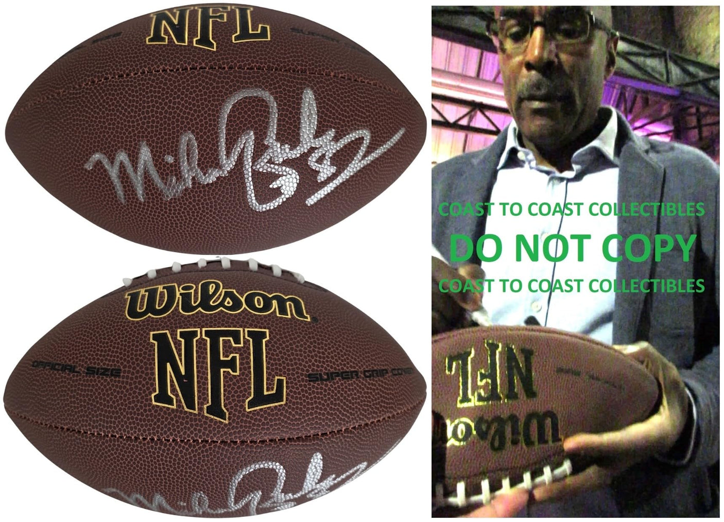 Mike Quick Signed Football Exact Proof COA Autographed Philadelphia Eagles NC State