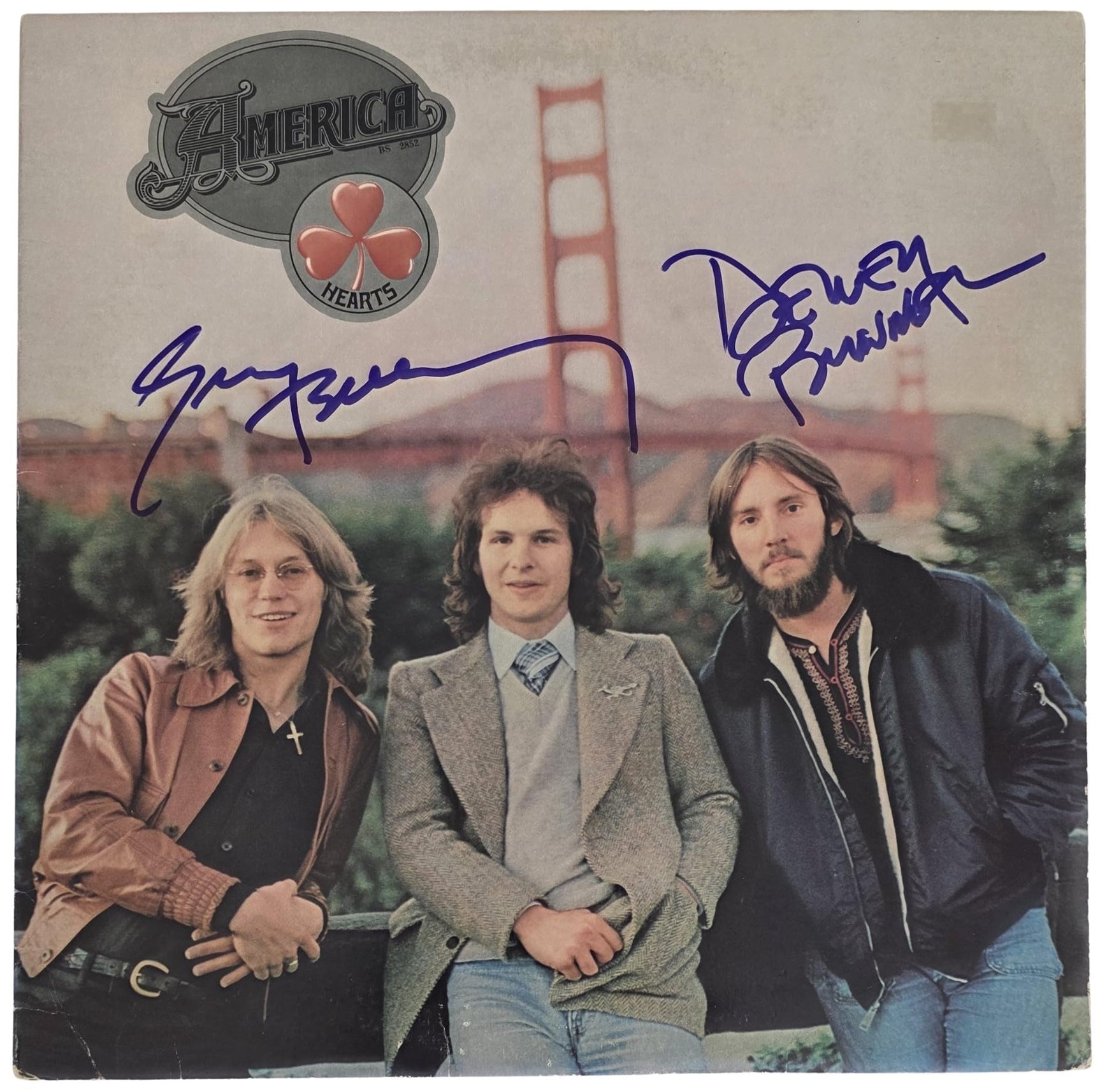 America Band Signed Hearts Album COA Exact Proof Autographed Vinyl Record Dewey Bunnell & Gerry Beckley