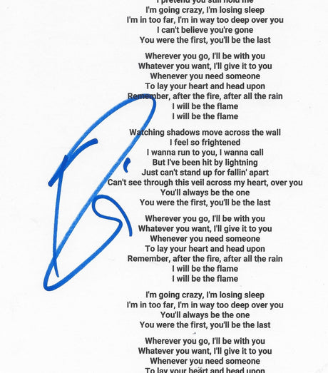Robin Zander Signed The Flame Lyrics Sheet COA Proof Autographed Cheap Trick