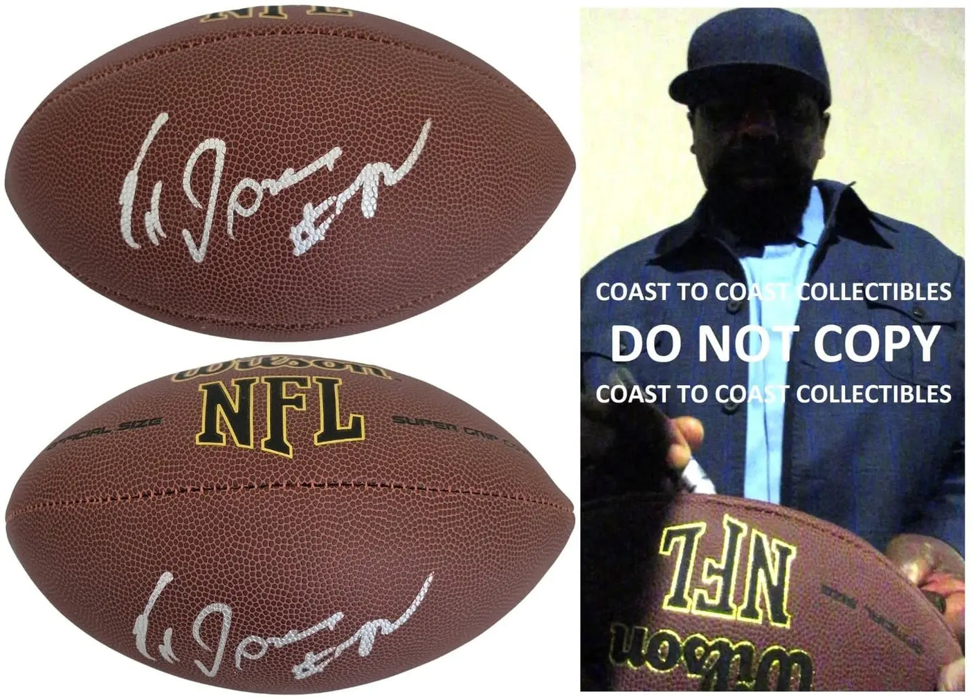 Ed Jones Signed Football Proof COA Autographed Ed Too Tall Jones Cowboys