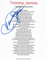 Tommy James Signed I Think We're Alone Now Lyrics Sheet COA Exact Proof Autographed