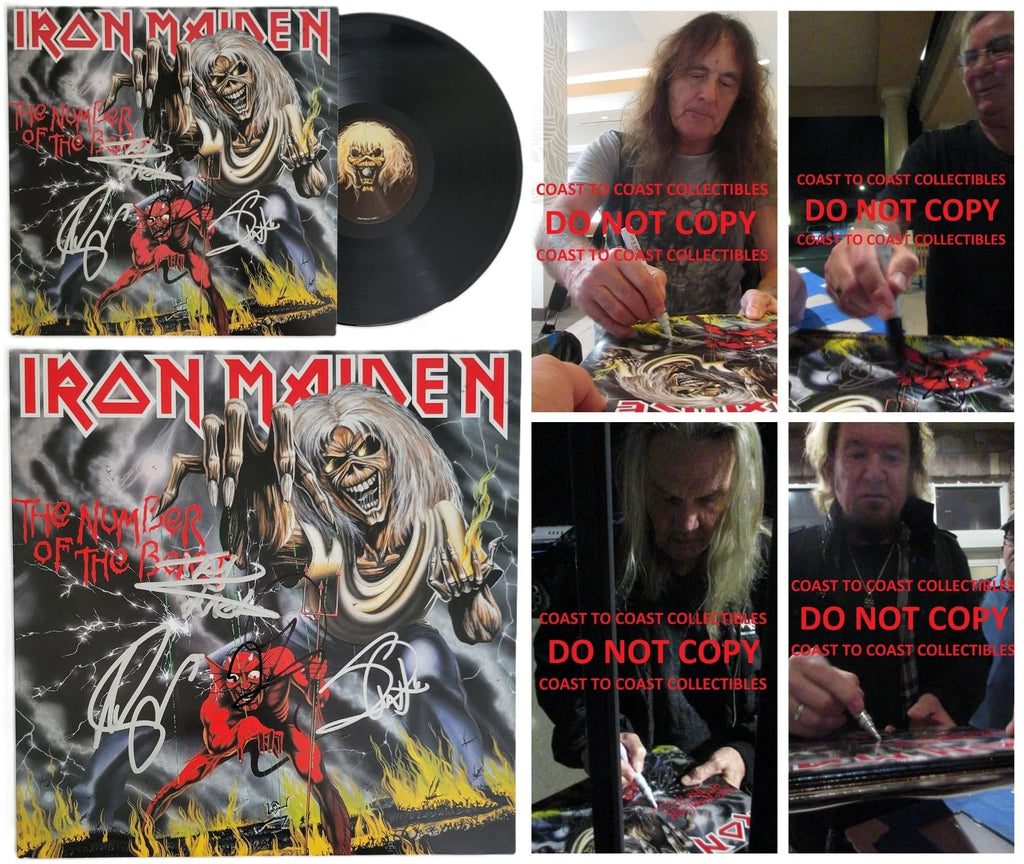 Iron Maide Signed The Number of the Beast Album COA Proof Autographed Vinyl Record Steve Harris,Dave Murray,Adrian Smith,Nicko McBrain Iron Maiden