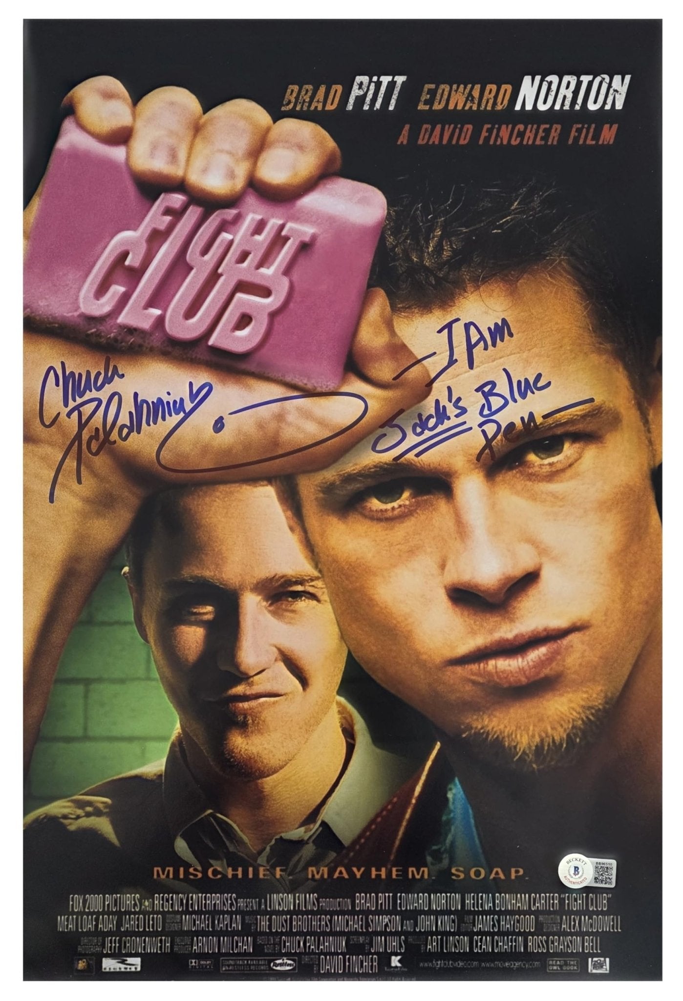 Chuck Palahniuk Signed 12x18 Fight Club Movie Poster Photo Beckett Proof Autographed