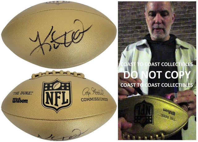 Kurt Warner Signed Gold Football Proof COA Autographed Arizona Cardinals St Louis Rams