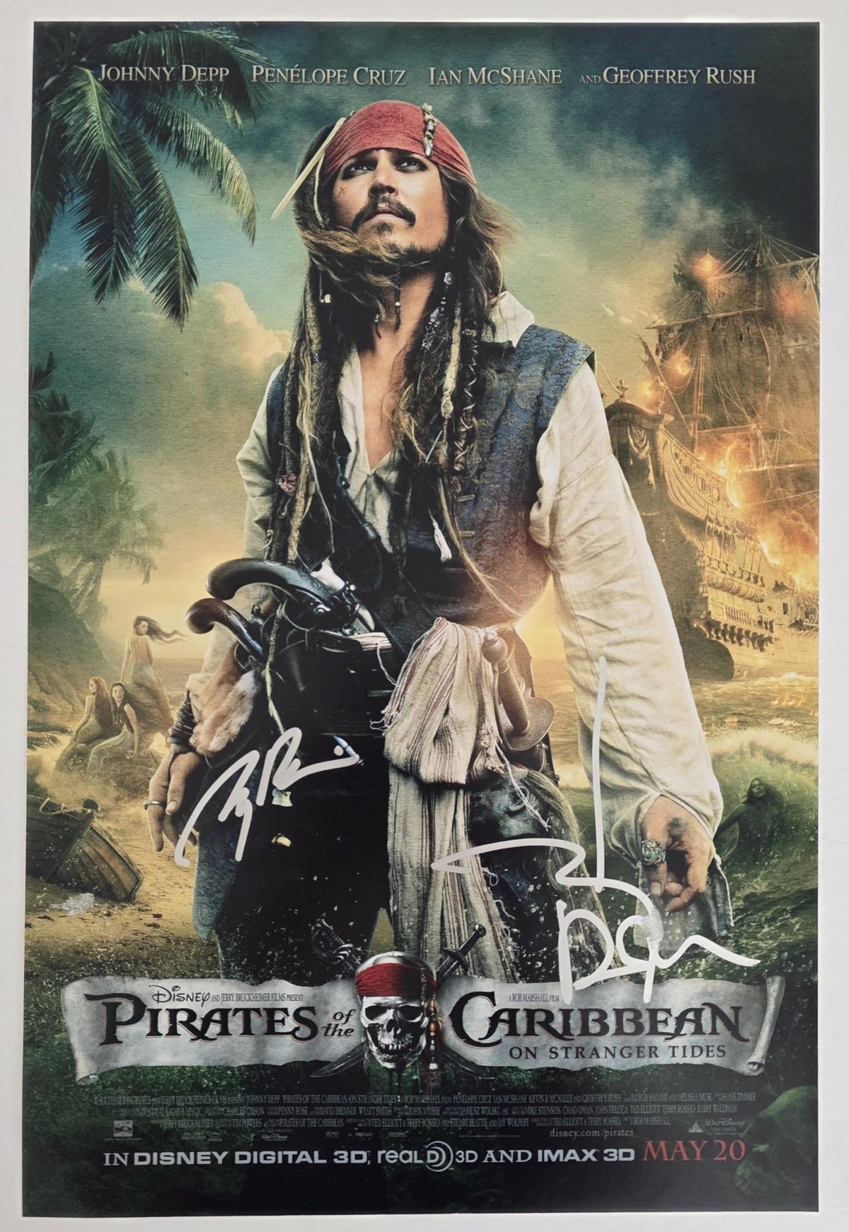 Johnny Depp Signed Pirates of the Caribbean On Stranger Tides 12x18 Photo COA Proof Autographed Jerry Bruckheimer