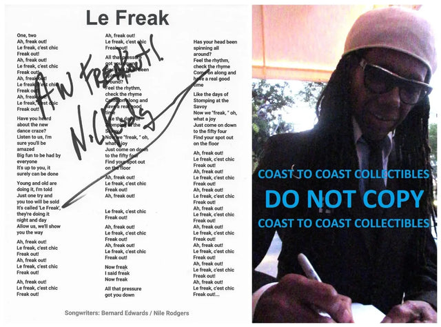 Nile Rodgers Signed Le Freak Lyrics Sheet COA Proof Autographed Aw Freakout! STAR