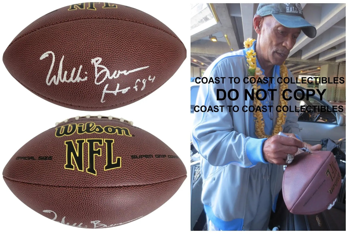 Willie Brown Signed Football Proof Beckett Oakland Raiders Grambling Autographed