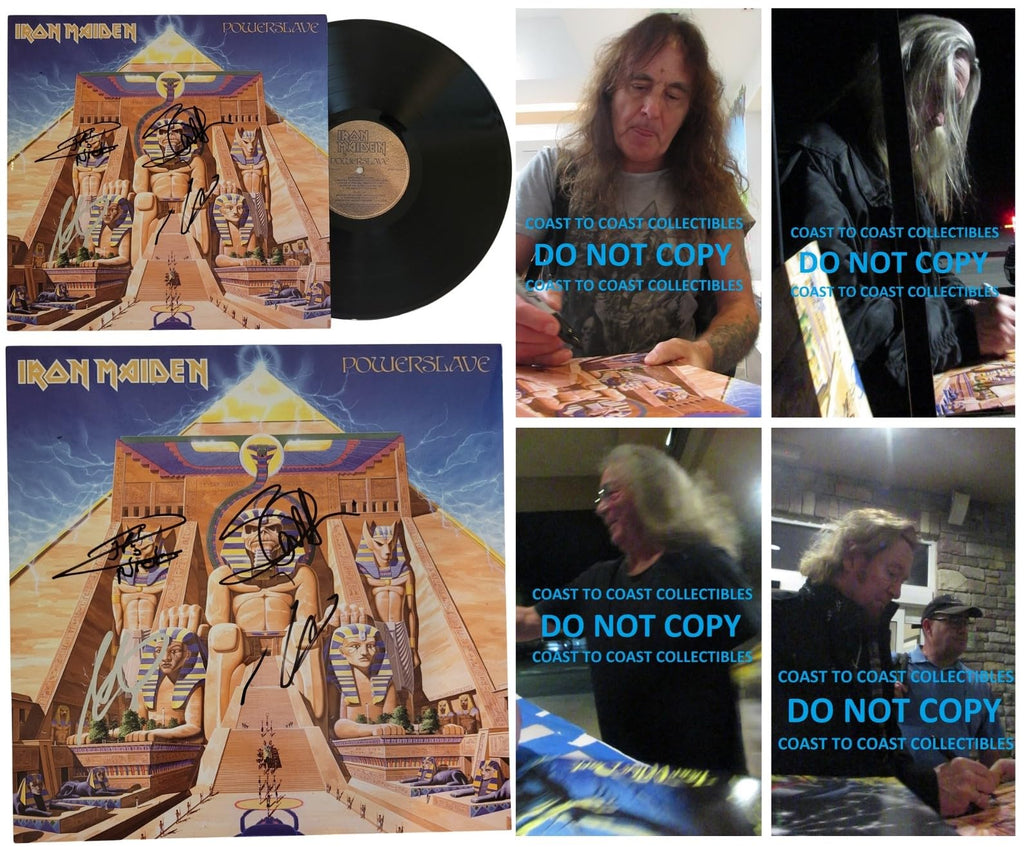 Iron Maiden Signed Powerslave Album COA Proof Autographed Vinyl Record Steve Harris,Dave Murray,Adrian Smith,Nicko McBrain Iron Maiden