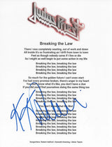 KK Downing Signed Judas Breaking the Law Lyrics Sheet COA Exact Proof Autographed Judas Priest