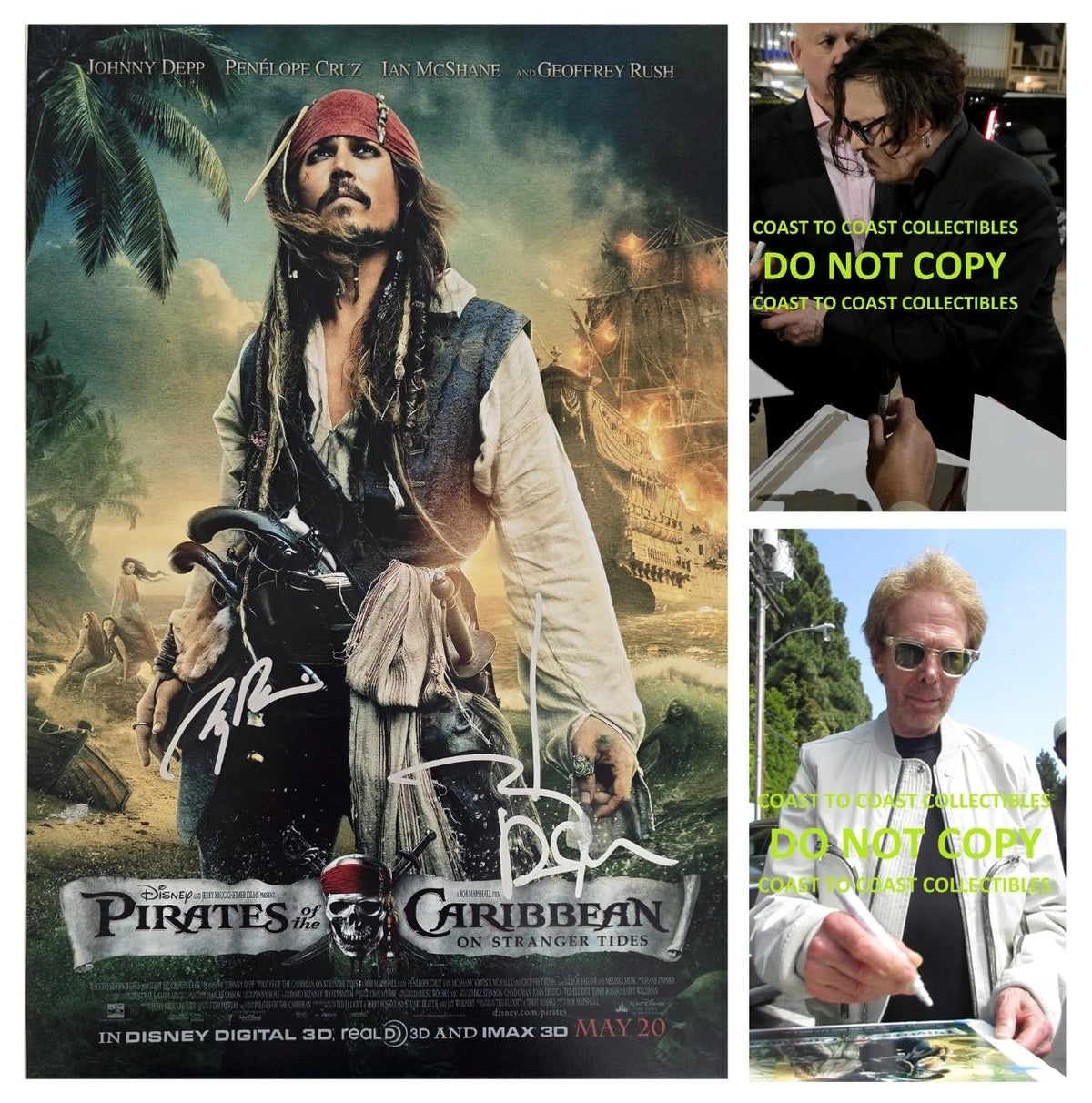 Johnny Depp Signed Pirates of the Caribbean On Stranger Tides 12x18 Photo COA Proof Autographed Jerry Bruckheimer