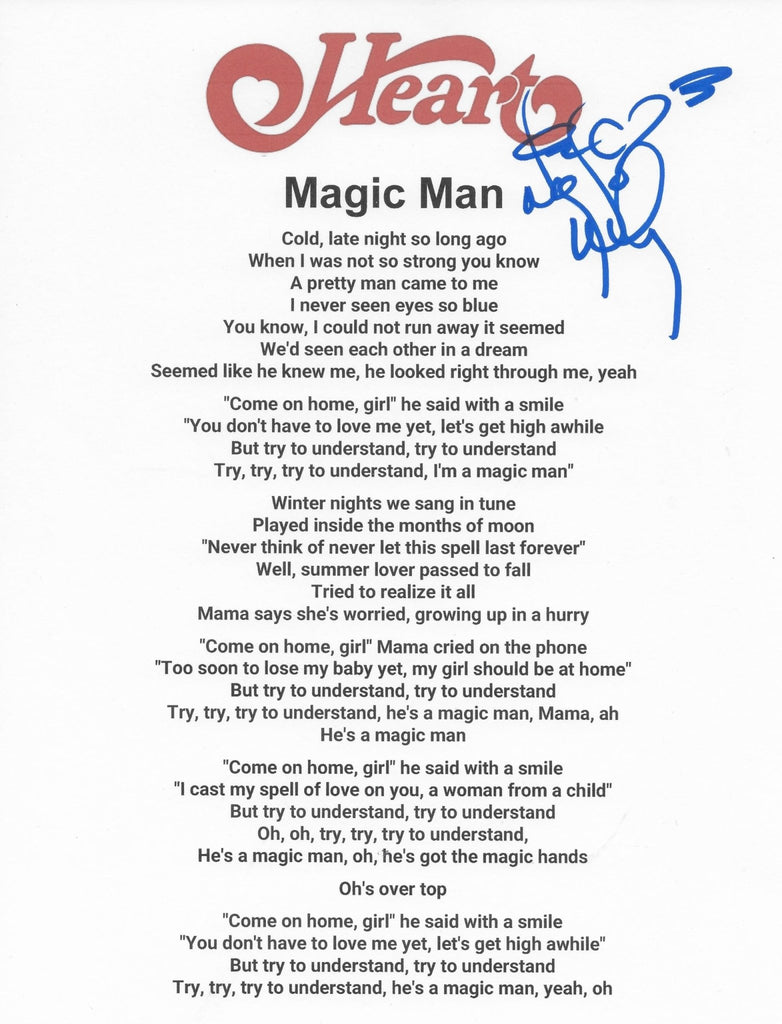 Nancy Wilson Signed Heart Magic Man Lyrics Sheet Proof COA Autographed