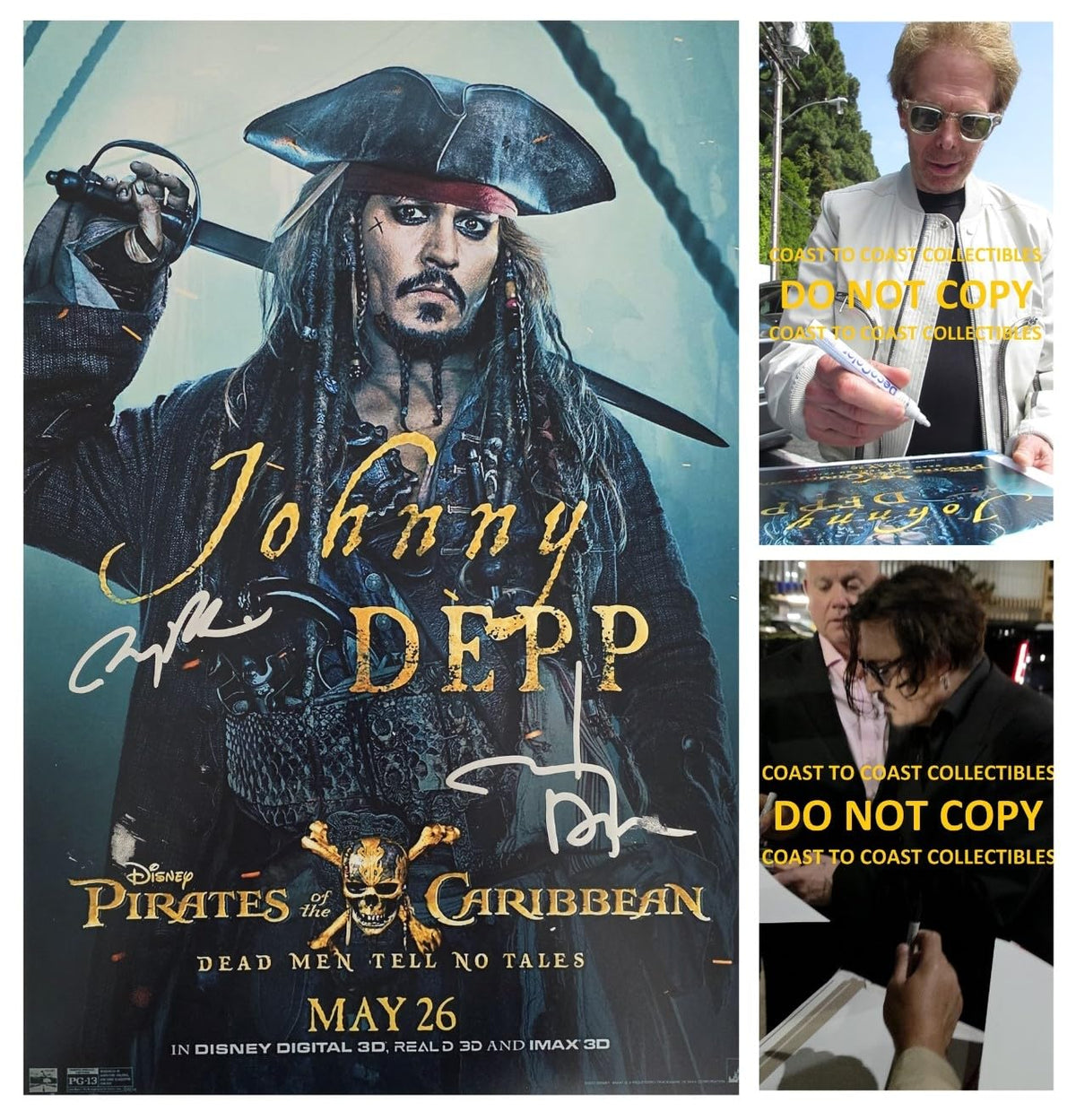 Johnny Depp Signed Pirates of the Caribbean 12x18 Photo COA Proof Autographed Jerry Bruckheimer