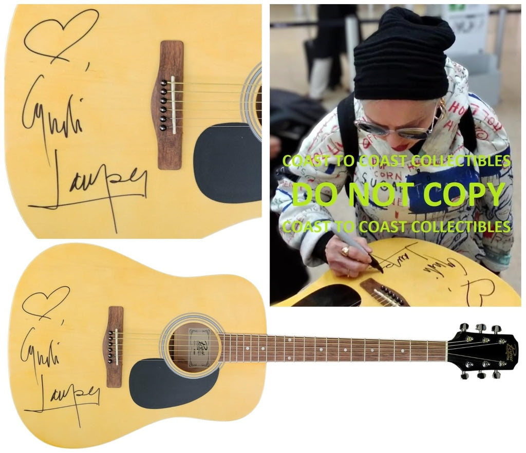 Cyndi Lauper Signed Full Size Acoustic Guitar COA Exact Proof Autographed