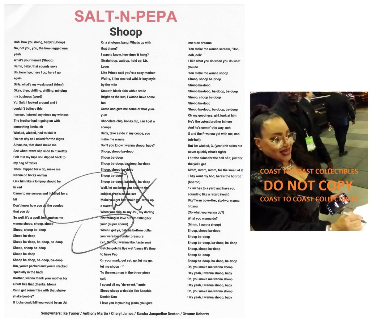 Salt Signed Salt - N - Pepa Snoop Lyric Sheet COA Exact Proof Autographed