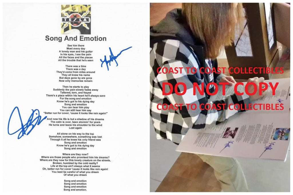 Jeff Keith & Frank Hannon Signed Tesla Song And Emotion Lyrics Sheet COA Proof Autographed